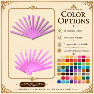 64 color options for Acrylic PMMA XL 2 layers feather fan staves with pearl and transparent choices