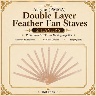 Acrylic PMMA XL 2 layers fan staves set of 12 for DIY ostrich feather fan making