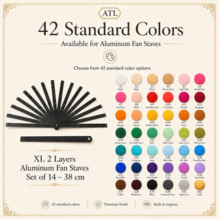 42 standard color options available for XL 2 Layers Aluminum Fan Staves Set of 14 for DIY feather fan making