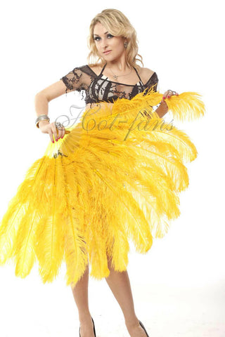 gold yellow 2 layers Ostrich Feather Fan 30"x 54"