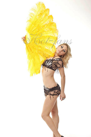 gold yellow 2 layers Ostrich Feather Fan 30"x 54"