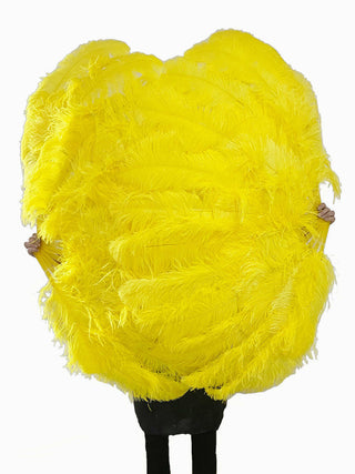 Éventail en plumes d'autruche jaune XL 2 couches 34"x 60"