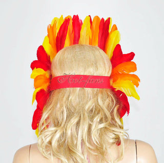 Couronne de paillettes de feu, plumes, danseuse de Las Vegas, coiffure de showgirl